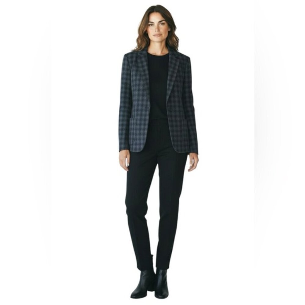 Mauro Grifoni Vintage 100% Wool Navy Black Check Plaid single breasted blazer M